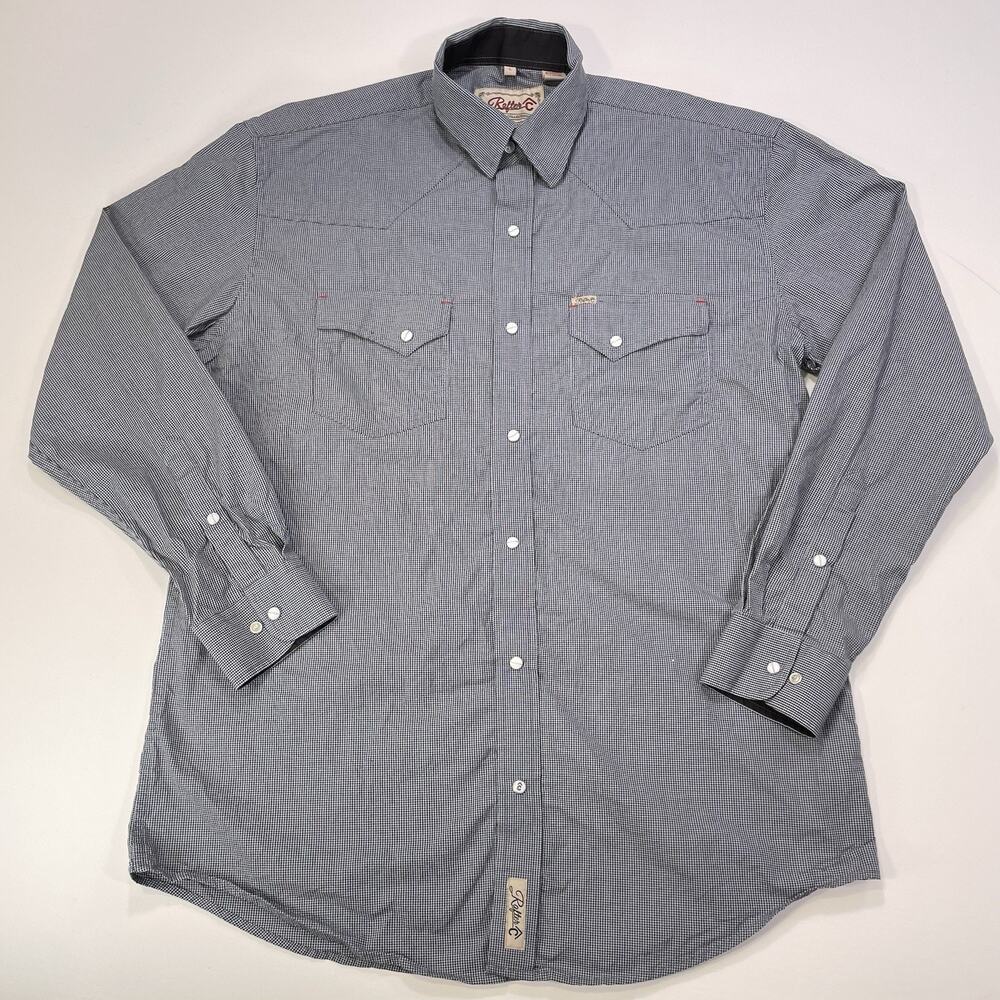 Rafter‎ C Mens Shirt Large Black Plaid Western Pearl Snap Long Sleeve Cowboy